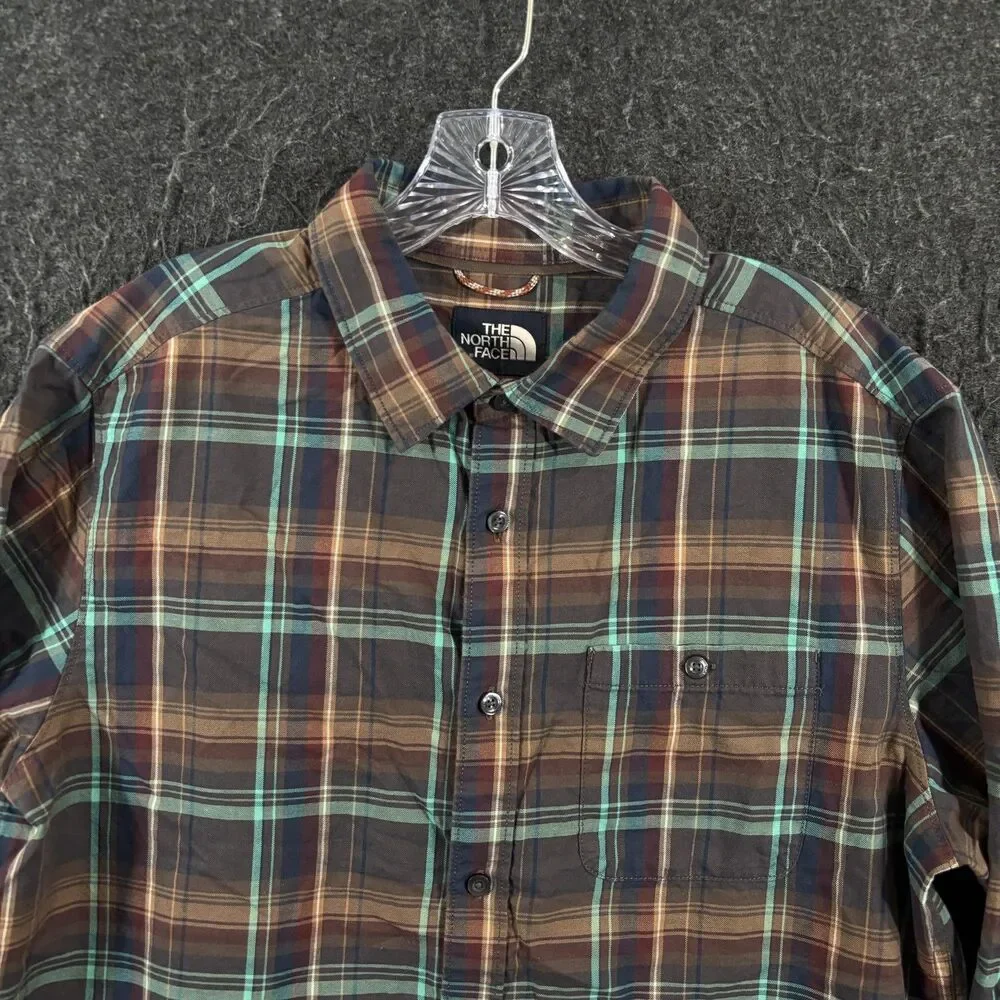 The North Face Shirt Men's Large Brown Plaid Button Up Outdoor Hiking Casual